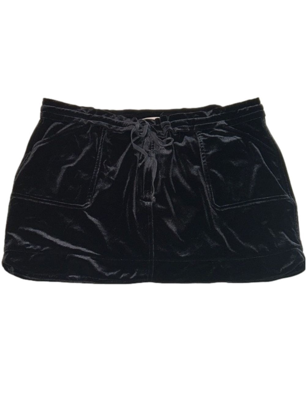 BCBGENERATION Winter Black Velvet Drawstring Skirt Size M